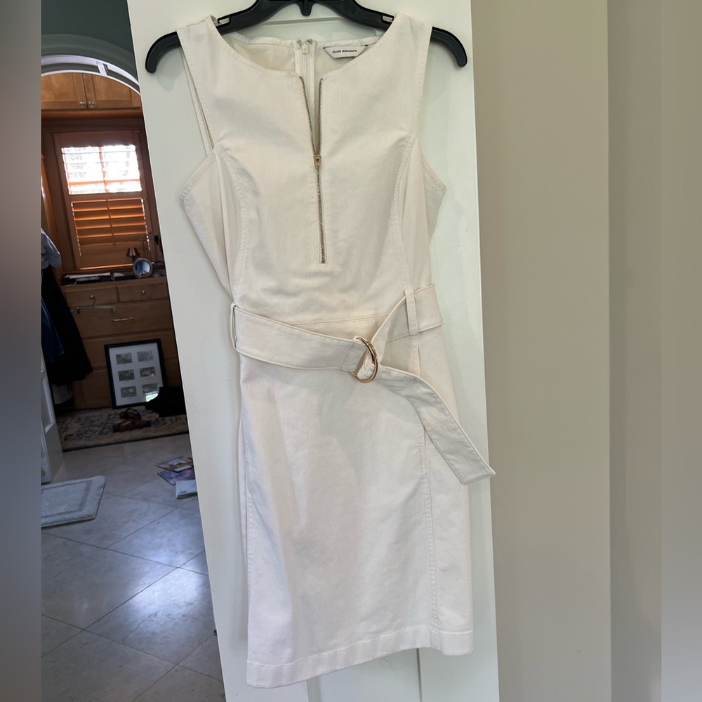Club Monaco white denim mini dress.